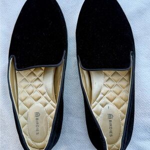 Birdies Black Velvet Slip-On Flats with Quilted Cream Insole